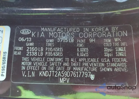 2013 Kia Soul z USA, uszkodzony, nr VIN KNDJT2A59D7617797